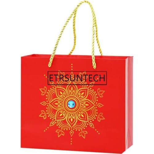 100pcs Luxury Gift Bags with Handles Rhinestone Gold Red Paper Gift Bag for Birthday Weddings Christmas Holidays 23x20x10cm
