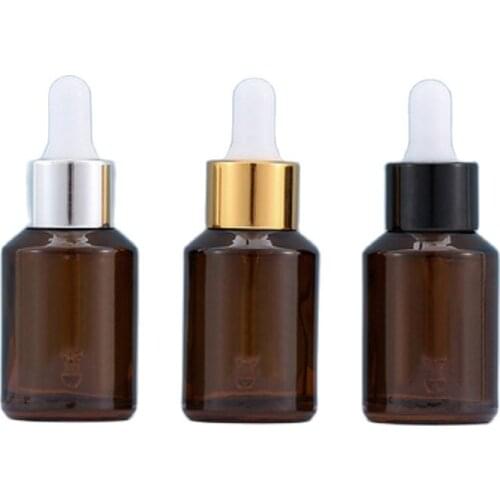 30ML Empty Brown Glass Refillable Essential Oil Vial Gold Black Silver Ring Portabl Cosmetic Packaging Bottle Container 20Pieces