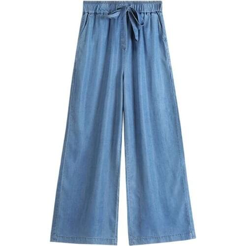 2021 thin wide leg Pants Vintage High Waist Jeans Womens Full Length Pants Cowboy Pants plus size M-5XL 6XL 7XL Denim trousers