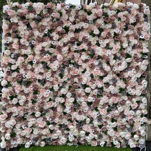 3D DIY Artificial Flower Wall Panel Wedding Background Decoration Fake Flowers White Gray Green With Event