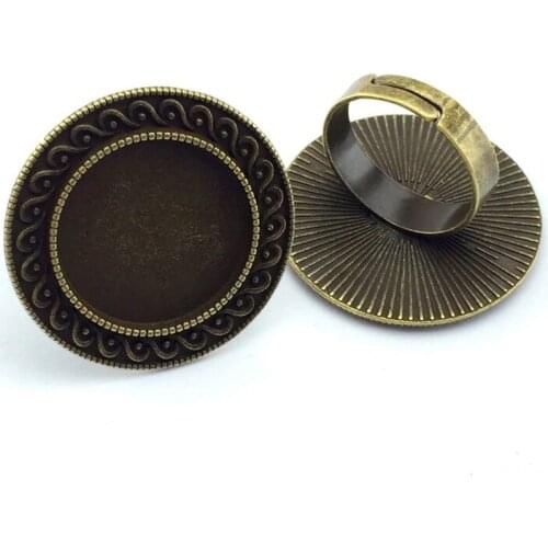 20mm 5pcs Ring Settings Antique Bronze Copper Plated Adjustable Round Glass Cabochon Blank Base Supplies for Jewelry F56
