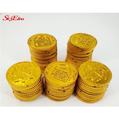 50/100pcs Plastic Gold Treasure Coins Pirate Gold Coins Props Toys Halloween Decoration Kids Birthday Party Props Accessories 7Z
