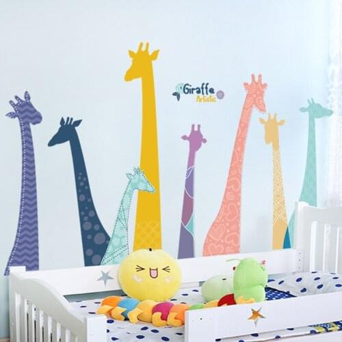 Cartoon Giraffe Wall Stickers for Kids Room Living Room Bedroom Wall Decoration Kindergarten Wall Decals DIY Vinyl Wallpaper