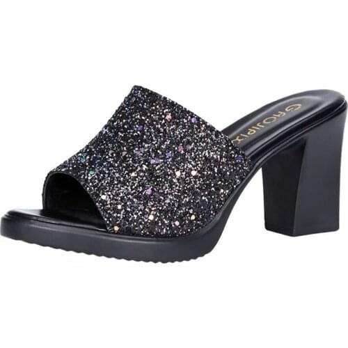 Bling Beautiful Womens Sandals Outer Wear Thick Heel Mid-heel Women High Heels Sandals 2021 Summer Girl Sandals