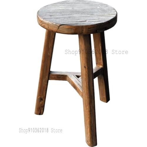 Wooden Stool Solid Wood Round Stool High Bench Old Elm Old Door Simple Modern Shoe Stool Dining Table Stool