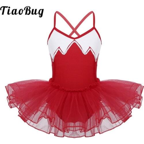 TiaoBug Kids Teens Sequins Professional Dance Tutu Dress Girls Spaghetti Straps Ballet Gymnastics Leotard Stage Dance Costume