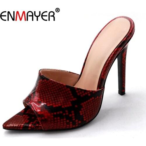 ENMAYER 2019 New Arrival Women High Heel Slippers Flock Print Summer Outside Woman Shoes Size 34-41 LY2183