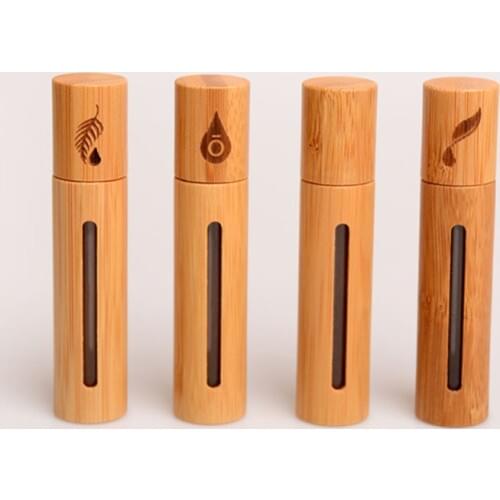 1pc New Bamboo Wood Bottle Perfume Empty Oil Spray Bottle With Stainless Roll On Ball For Travle Portable Cosmetic Containers