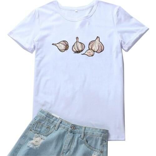 Funny Garlic Pattern Women Tshirt Cotton Round Neck Women T Shirts Kawaii Printing Camiseta Mujer Harajuku Streetwear Women Tees