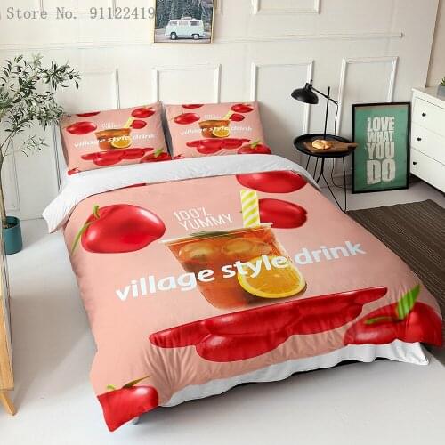 Cold Drink In Summer Bedding Set Bubble Milk Tea Printed Duvet Cover Set Single Double King Quilt Cover Kids Adult High Quality