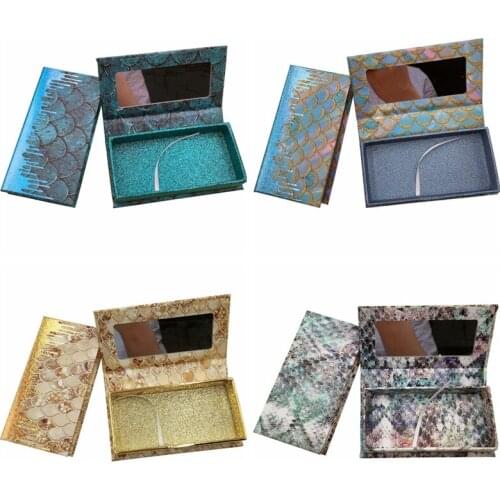New Style Fish Scale Lash Packaging Box with Mirror For 25mm False Eyelashes Extension Storage Cases Makeup Vendors