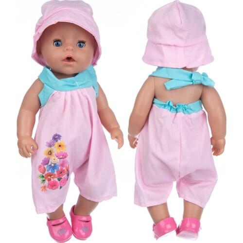 43 Cm Baby Doll Pink Jumpsuit Hat 17" Reborn Dolls Clothes Toys Outwear Children Gifts