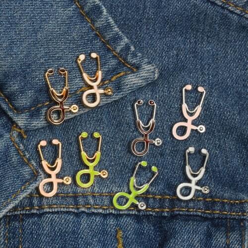 18 Colors Mini Stethoscope Brooch Creative Doctor Nurse Shirt Lapel Pins Colorful Enamel Pin Button Badges Medical Jewelry Gifts
