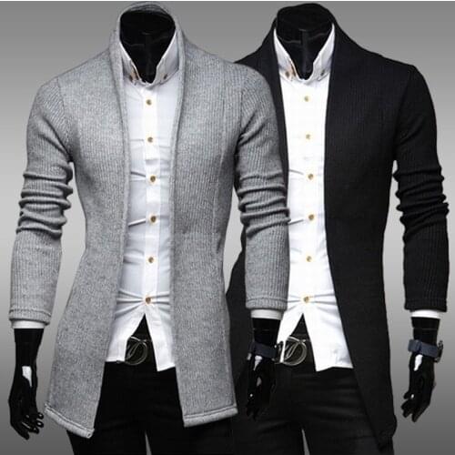 Fashion Sweater Outwear Male Overcoats Mens Long Cardigan Sweater Spring Autumn Casual Solid Sweater Coat Slim Solid