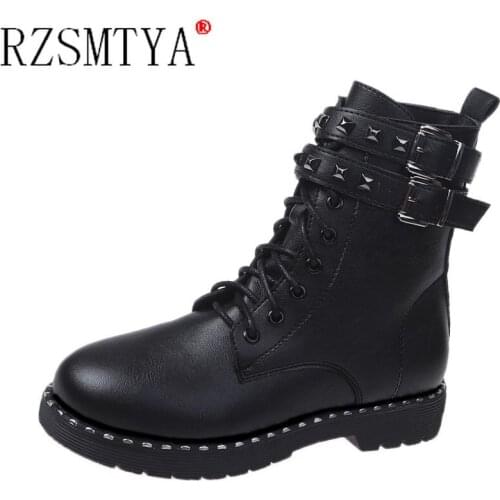 2021 new Black Platform Boots Women Boots Winter Leathe Boots Lace Up Ankle Boots Motorcycle Thick Heel Platform High Heels