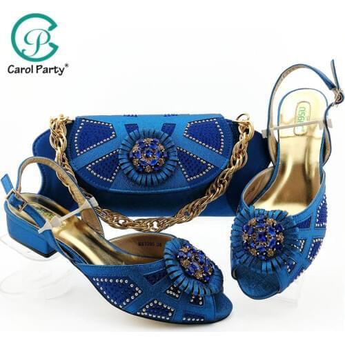 New African Royal blue Color Shoes And Bag To Match Set ltalian design low Heels Party Shoes And Bag Set For Wedding Dress