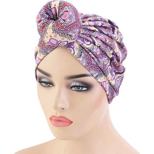 New Indian arab wrap women islamic head scarf turban caps trendy printed hijab bonnet Bohemian ethnic inner hijabs for cap