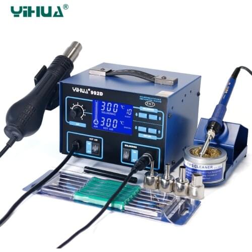 YIHUA 992D Hot Air Soldering Station SMD Blue Ferroalloy Iron Holder Soldering Iron Station Set For Soldering Free shipping