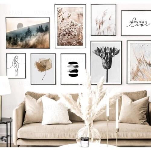 Landscape Plant Canvas Painting Minimalist Modern Reed Wall Picture for Living Room Art Abstract Line Text Posters and Prints