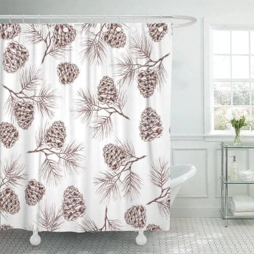 Pinecone Pine Fir Christmas Tree Cedar Spruce and Cones Shower Curtains Waterproof Polyester Fabric 72 x 78 inches with Hooks