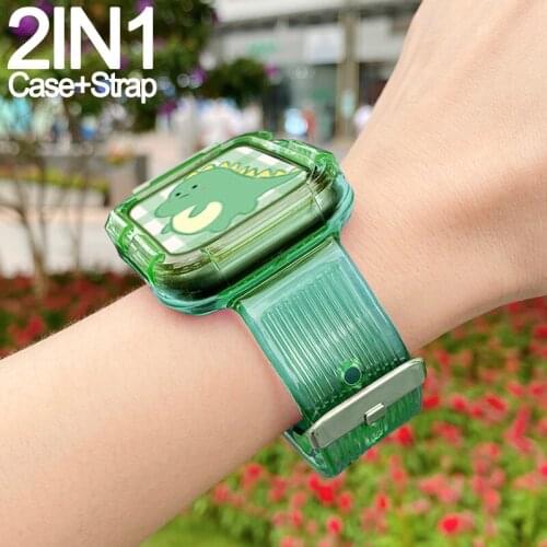 2IN1 watch Strap+Case for iwatch Series SE 6 5 4 44mm 42mm Clear Band Bracelet for Apple Watch 3 2 1 38mm 40mm watch Accessories