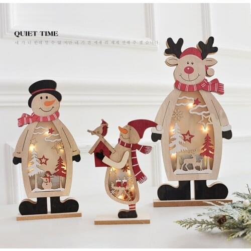 Nordic wooden Santa Claus desktop ornaments Christmas snowman glowing lights Christmas ornaments