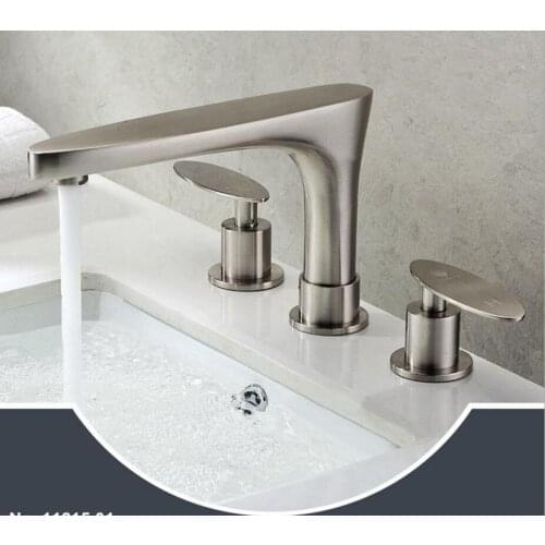 Vidric Solid brass Dual handle brushed nickel brass bathroom taps Bathroom Sink Mixer Tap 3 Holes Basin Faucet