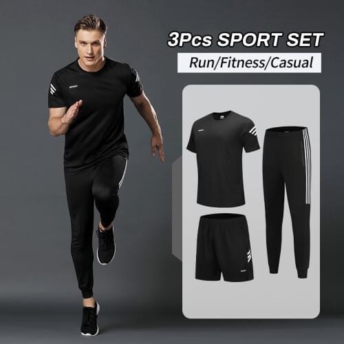 Jogging Suits Men 3 Pcs Compression Sportwear for Gym Clothing Quick Dry Running Fitness Tracksuit Workout Set Male Polyester