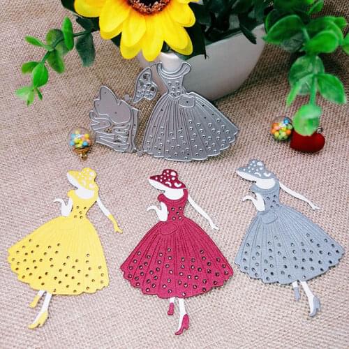 Cutting Dies Woman dress Carbon steel Stencil Craft for DIY Creative Scrapbook Cut Stamps Dies Embossing Paper Birthday 94*68mm