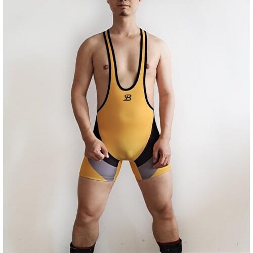 Middle Cut Badiace Man Wrestling Singlet Wrestler Leotard Tights Bodywear Gym Outfit One Piece Suit