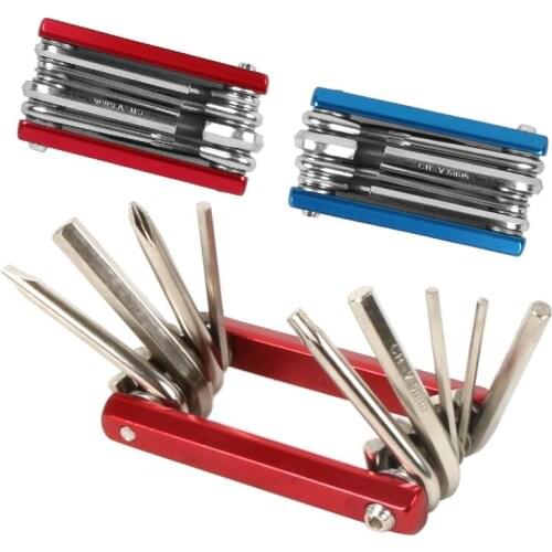 Bicycle inner six angle portable combined tool car maintenance in mountainous highway multifunctional folding car wrench set