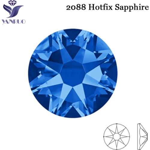 YANRUO 2088 8 Big 8 Small Sapphire Strass Hot fix Rhinestones Adhesive Crystals for needlework Craft Bag With Rinestones