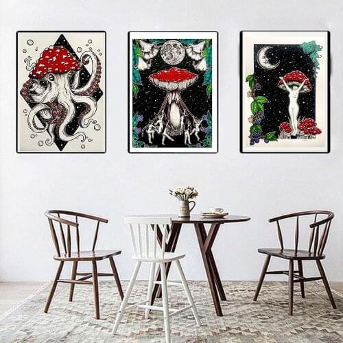 Kitchen Witchery Funny Posters and Prints Magic Mushroom Canvas Painting Psychedelic Wall Pictures for Living Room Home Decor