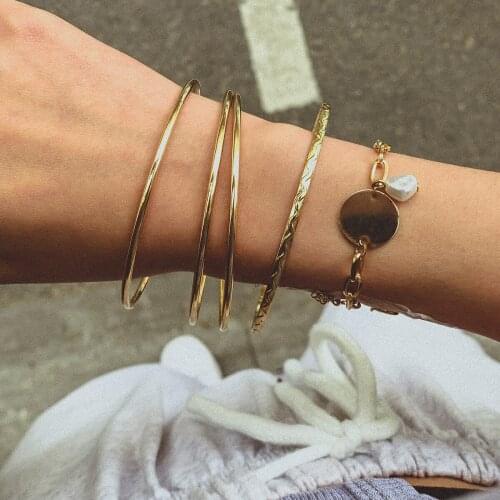 Baroque Simulated Pearls Pendant Gold Color Iron Chain Link Bracelets for Women Geometric Round Bracelets Bangles Jewelry 2021