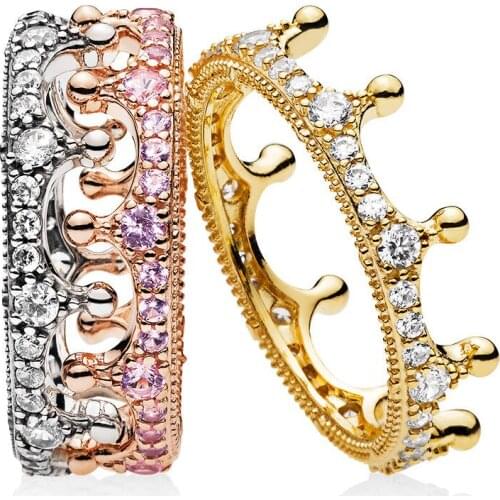 2020 New Style Real 925 Sterling Silver 3 Colors Enchanted Crown Ring Clear CZ For Women Hot Sell Luxury Fashion Ring Jewelry