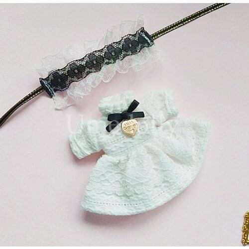 1 Set Mini Headwear + White Dress for OB11, Obitsu 11 Doll Clothes Outfits Accessories