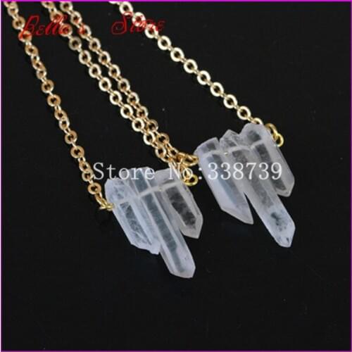 1pc Raw Crystal Quartz Aura Spike Necklace Rough Nature Unique Druzy Quartz Point Arrow Boho Gem with Gold Brass Chain