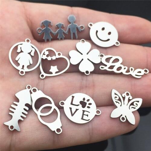 10PCS Sterling Stainless Steel Jewelry Connectors MIX Clover Heartbeat Earrings Anklet Connector Diy Jewelry Making Never Fade