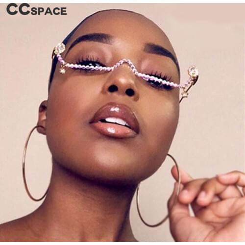 47163 Water Drop Pendant Half Frame Rhinestone Glasses Frame Women Diamond Chain Ladies Shades Lensless Handmade Fashion Eyewear