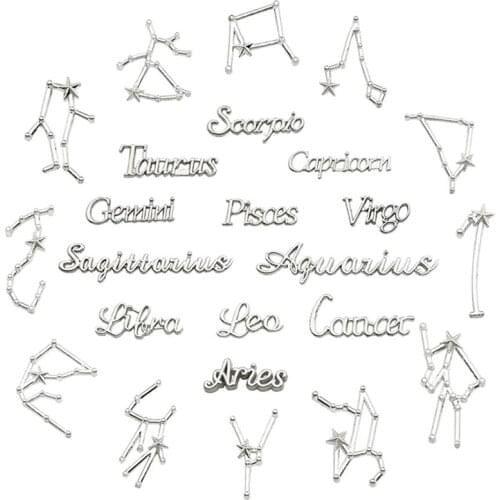 48pcs Constellation Zodiac Word Charms Pendants Type Alloy English Letter UV Seal Clay Diy Fittings Jewelry Manufacturer