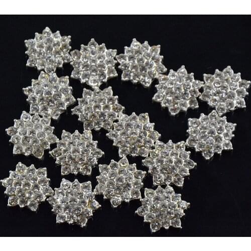 50pcs/lot 17mm Clear Acrylic Rhinestone Button Flower Shaped Flat Back Wedding Bouquet Embellishment DIY Hair Accessories PJ04