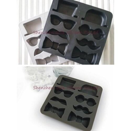 50pcs/lot The Gentleman Ice Cube Tray Hat Glasses Beard Bow Tie Silicone Mold Drink Mould