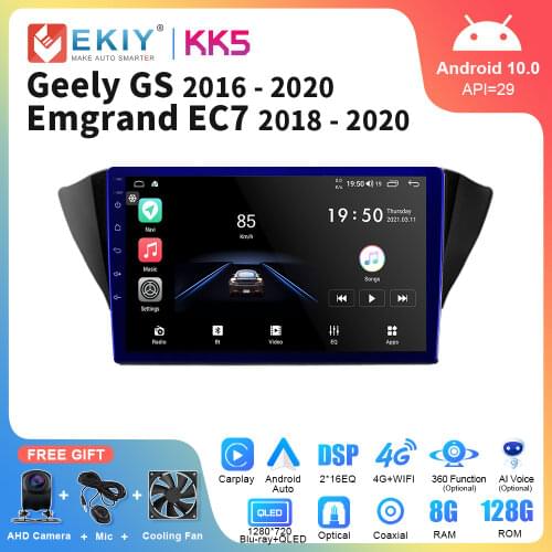 EKIY Car Radio Multimedia Stereo For Geely GS 2016 - 2020 Emgrand EC7 1 2018 - 2020 Android 10.0 IPS Screen GPS Navigation WIFI