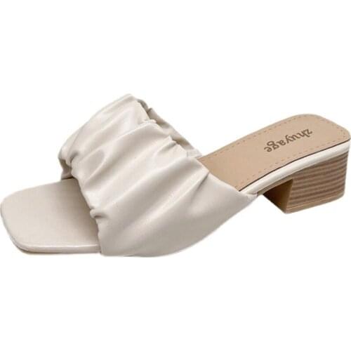 High Heels Sandals Slippers Female Fashion Woman Shoes 2021 Summer Women Sandals Square Toe Ladies Heel Mules Sexy Thin