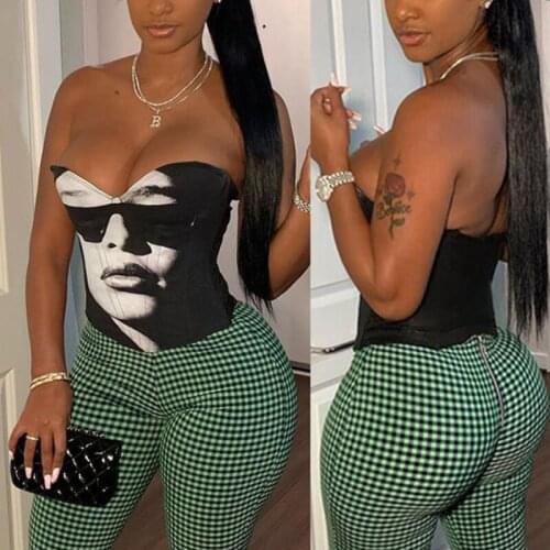 Black Deep V-Neck Slim Tank Top Women Summer Sleeveless Corset Tops Star Character Print Slim Corset Contrast Color