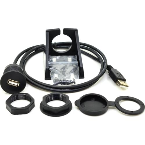 USB 2.0 Flush Mount Cable - Dashboard Panel Dash Mount 1 Port USB Socket Plug Jack Connector Extension Wire Cord Waterproof 1m