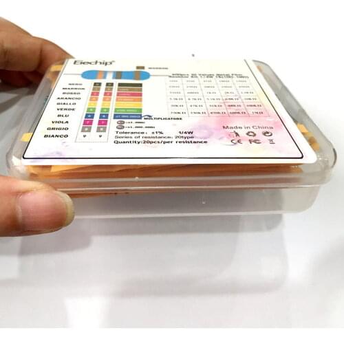 Resistor kit 600pcs/lot 30Values*20pcs 1% 1/4 W resistor pack set diy Metal Film colored ring resistance (10 ohms~1 M ohm)