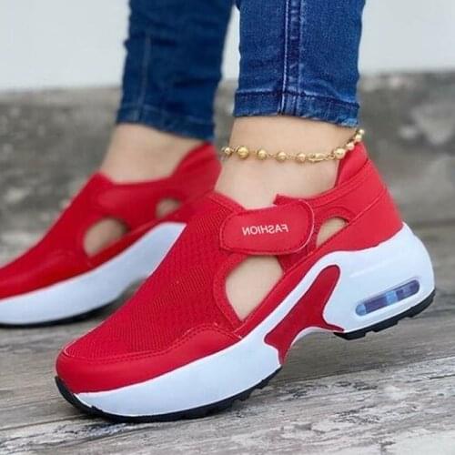 2021 Women Red Sneakers Ladies Air Cushion Shoes Woman Mesh Sneakers Female Breathable Flats Increase Womens Casual Shoes