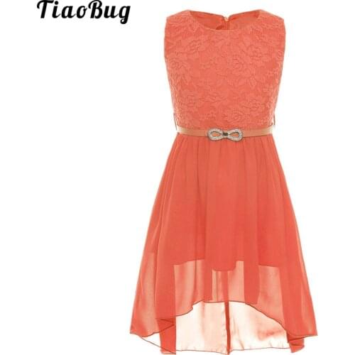Summer Kids Chiffon Lace Floral Sleeveless Flower Girl Dress Princess Wedding Birthday Party Dress With Belt Crystal Bowknot