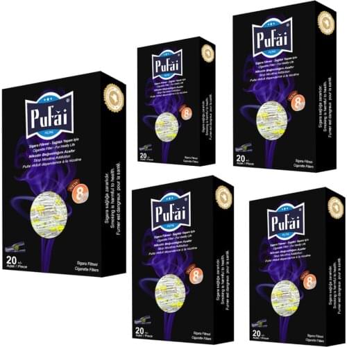 Pufai Reusable Cigarette Filter Regular Type 8 mm 100 Piece in 5 Boxes Dark